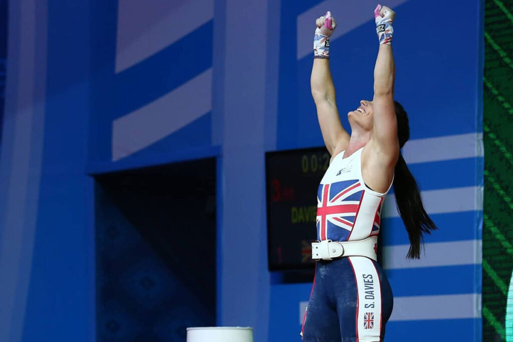 Team GB Olympic Weightlifter Sarah Davies Celebrating after a Lift