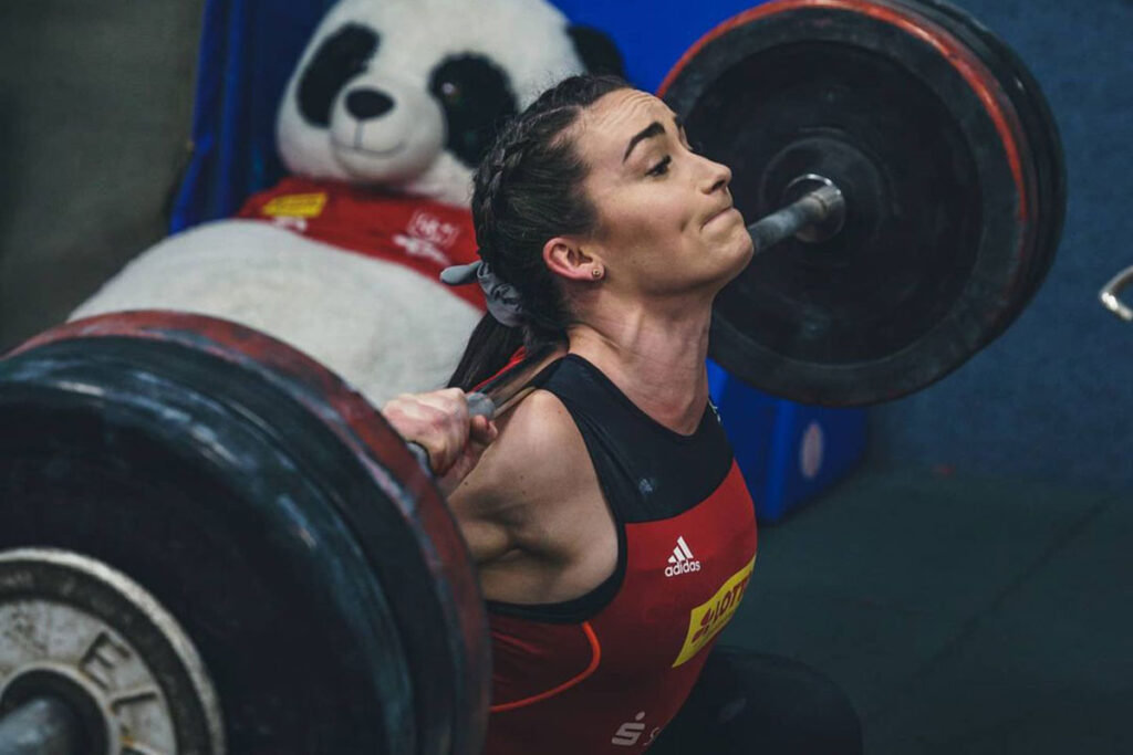 Team GB Olympic Weightlifter Sarah Davies Squatting with the Bar