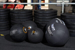 A selection of Mirafit slam balls and medicine balls