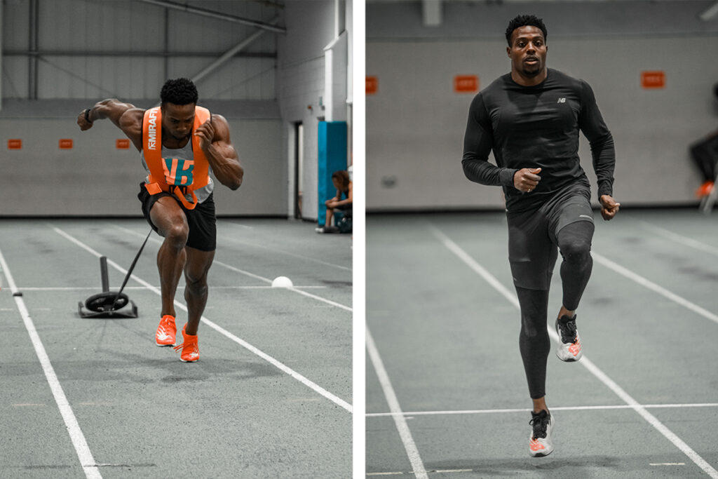 Mirafit Weight Drag Sled & Harness Team GB Olympic Sprinter Harry AA sprint training with a Mirafit olympic weight sled