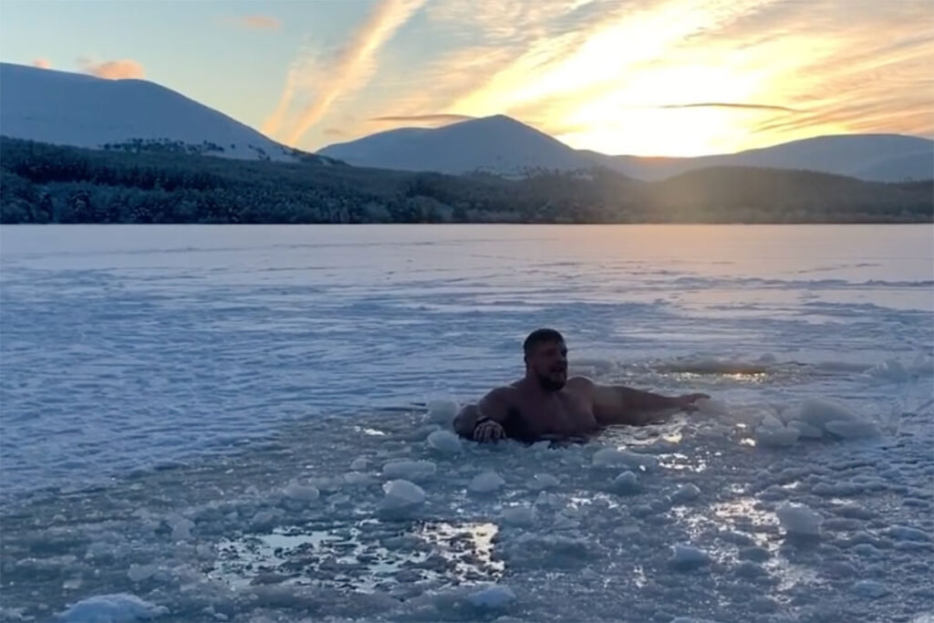 Cold therapy Strongman Luke Stoltman undergoing Cold Therapy