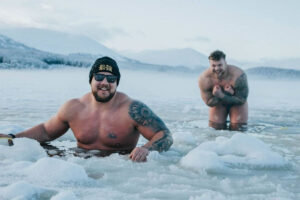 Strongmen Luke and Tom Stoltman undergoing Cold Therapy
