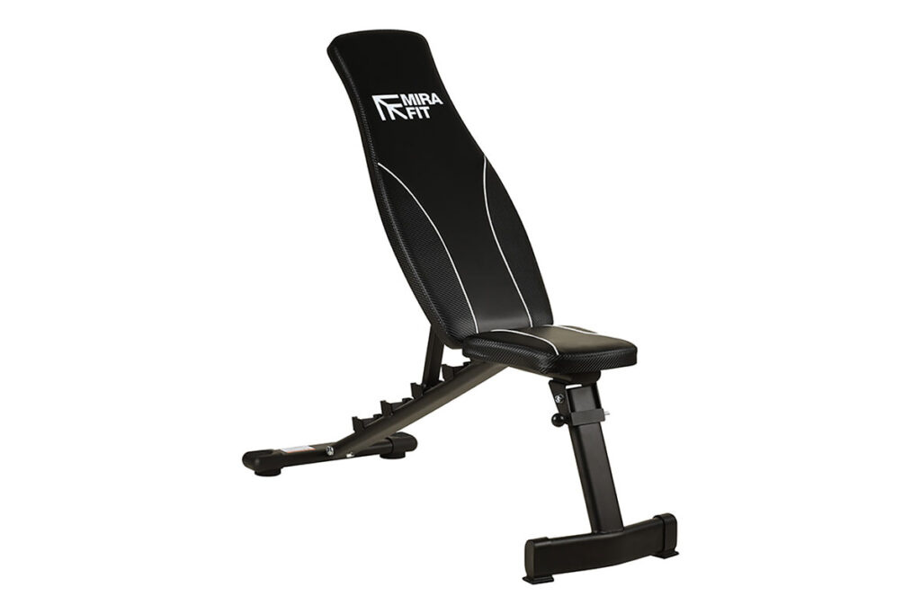 Black Mirafit Folding Weight Bench on White Background