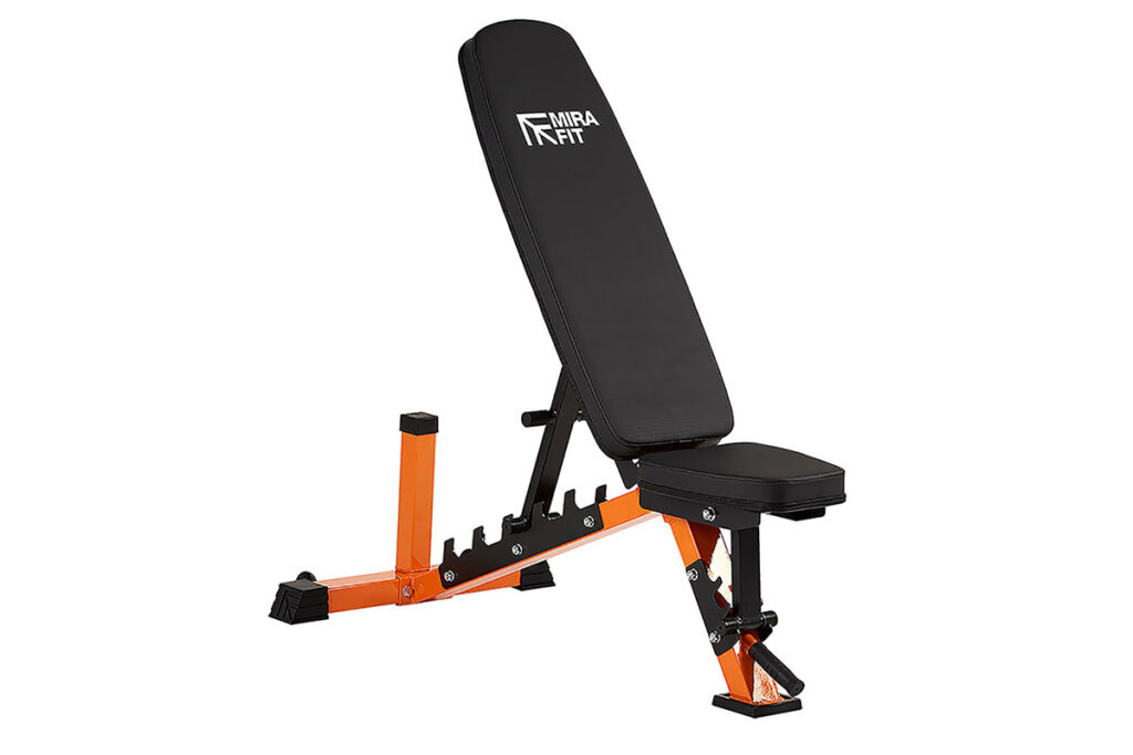 Mirafit M250 Adjustable Weight Bench on a White Background