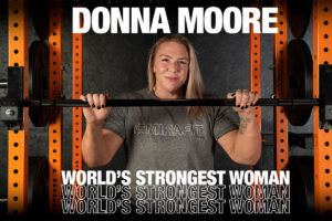 Donna Moore, three times world's strongest woman, in a Mirafit M3 Power Rack