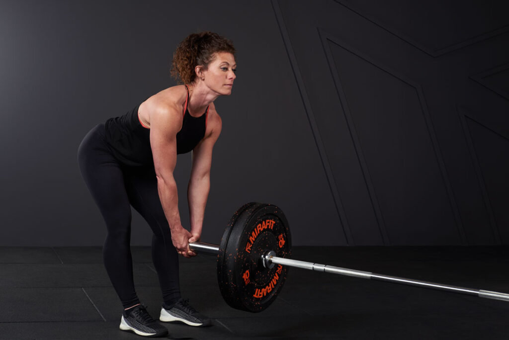 Landmine Romanian Deadlift with Mirafit 10kg Bumper Plates and Barbell