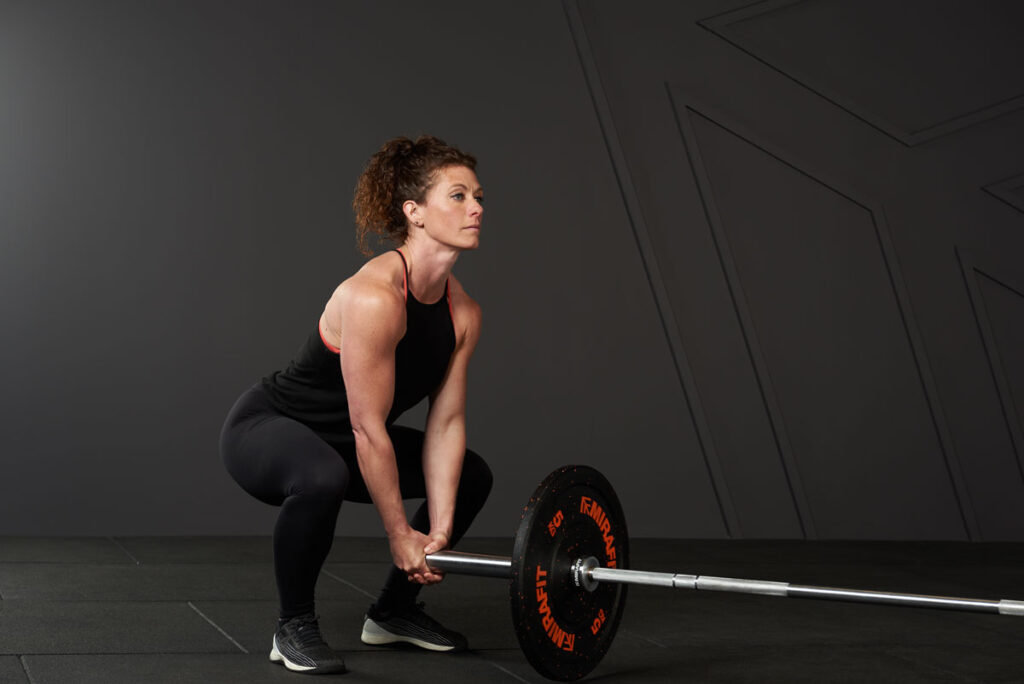 Landmine Squat with a Mirafit barbell and 5kg weight plates