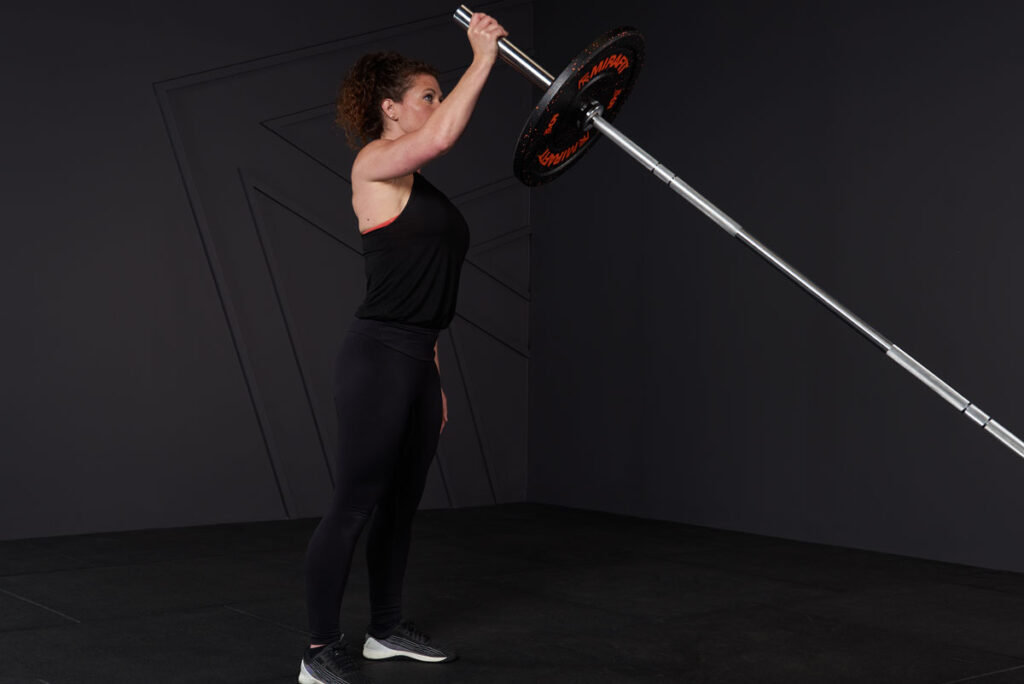 Landmine Standing Single Arm Press with Mirafit 5kg Bumper Plates and Barbell