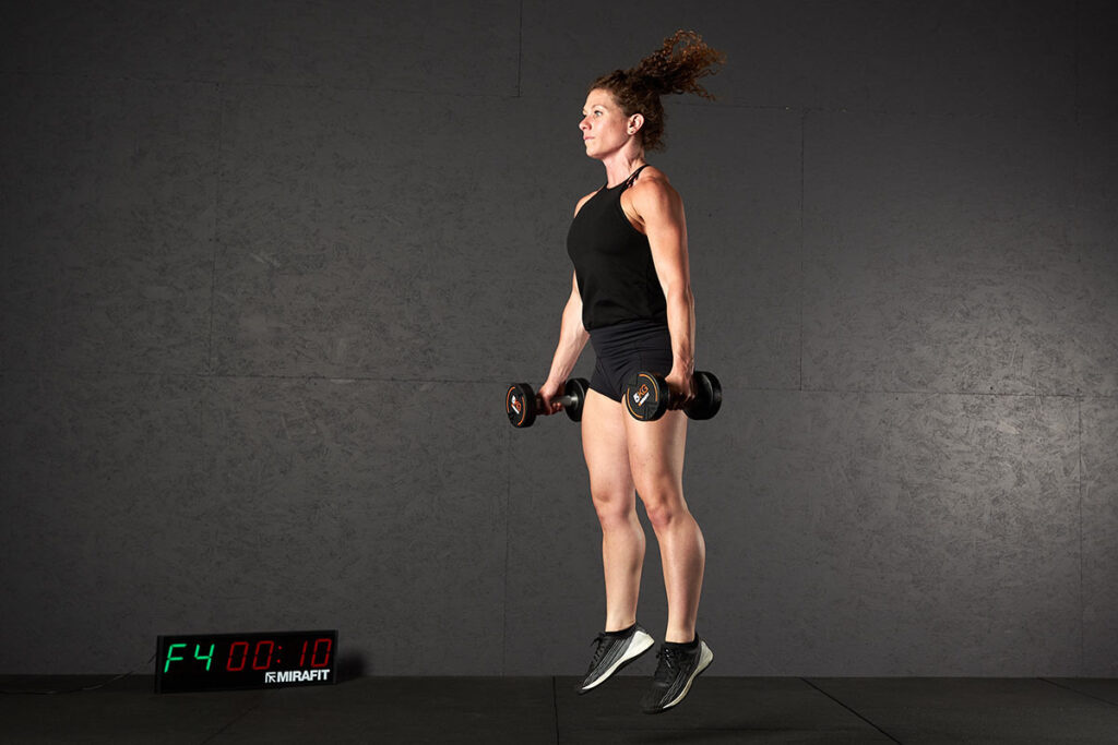 Jump Squats Mirafit jump squats with 5kg dumbbells