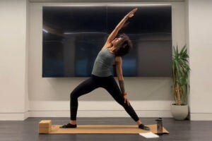 Woman doing the Reverse Warrior pose