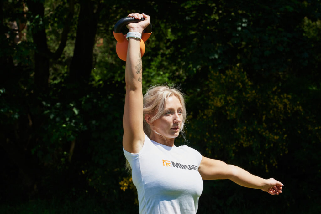 Clean and Press Clean and press with a Mirafit Kettlebell