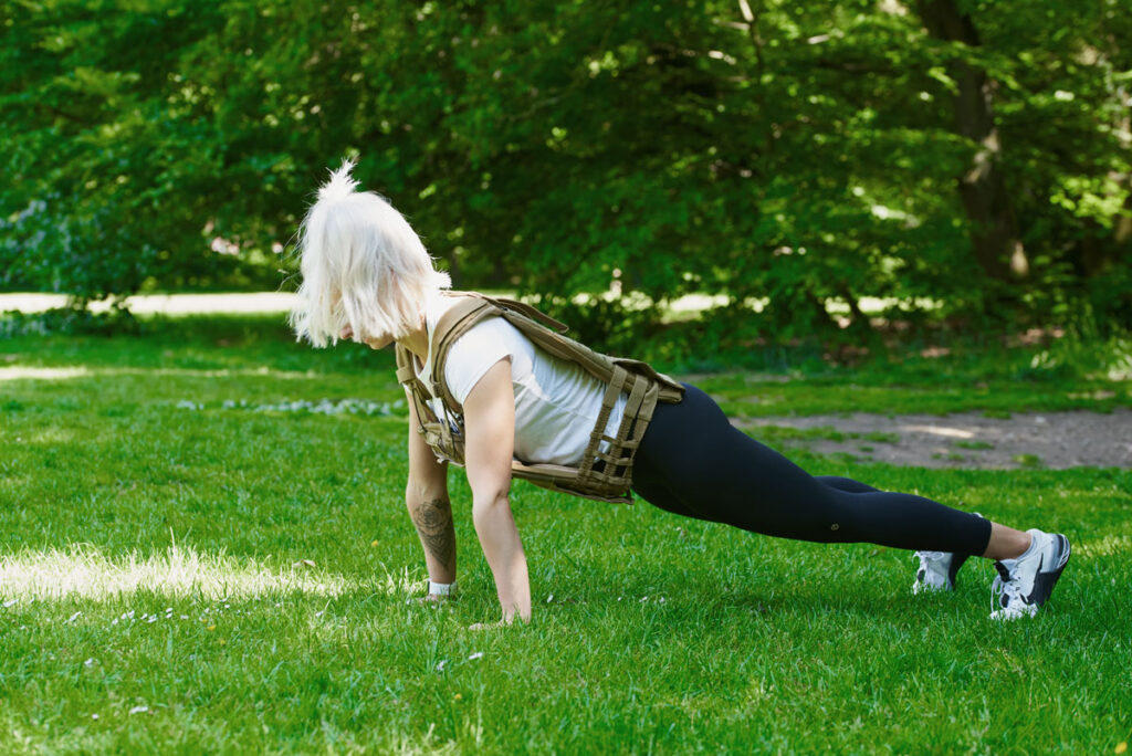 Push Ups Woman doing push ups in a Mirafit Tactical Weight Vest