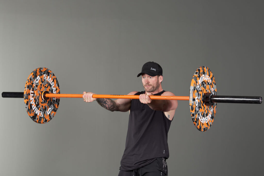 Mirafit Barbell Bicep Curl to Supinated Front Raise with 5kg Weight Plates