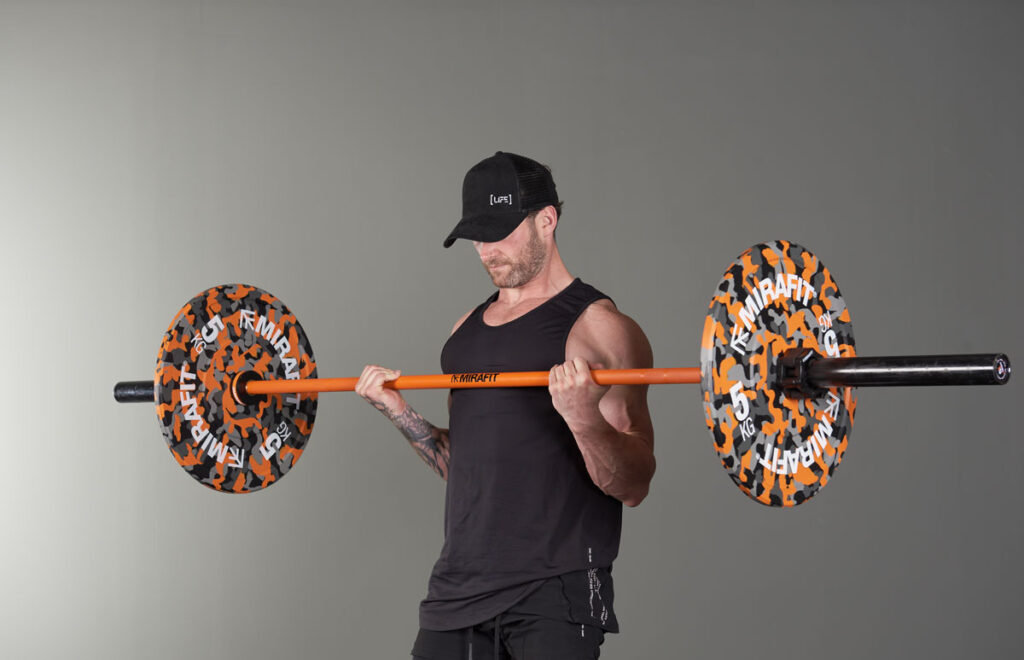 Tempo Barbell Curl with Mirafit 5kg Weight Plates