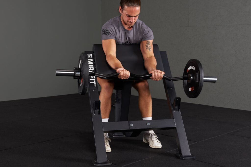 EZ Bar Preacher Curl on a Mirafit M3 Preacher Curl Bench