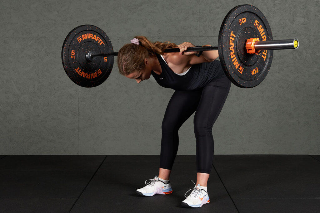Barbell Good Morning Barbell Good Morning with Mirafit Crumb Rubber Olympic Bumper Plates