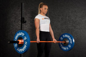 Jenny Tong deadlifting with Mirafit M3 Women's Olympic Barbell