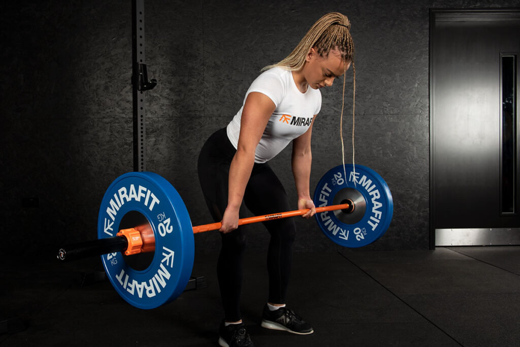 Jenny Tong barbell row with Mirafit Competition Olympic Bumper Plates