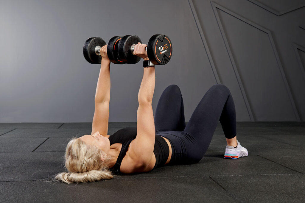 Floor Press Floor Press using Mirafit M3 Urethane Dumbbells