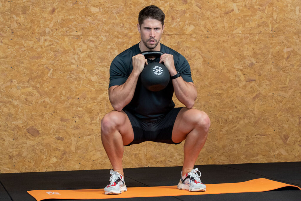 Goblet Squat Goblet Squat with a Mirafit 24kg Kettlebell