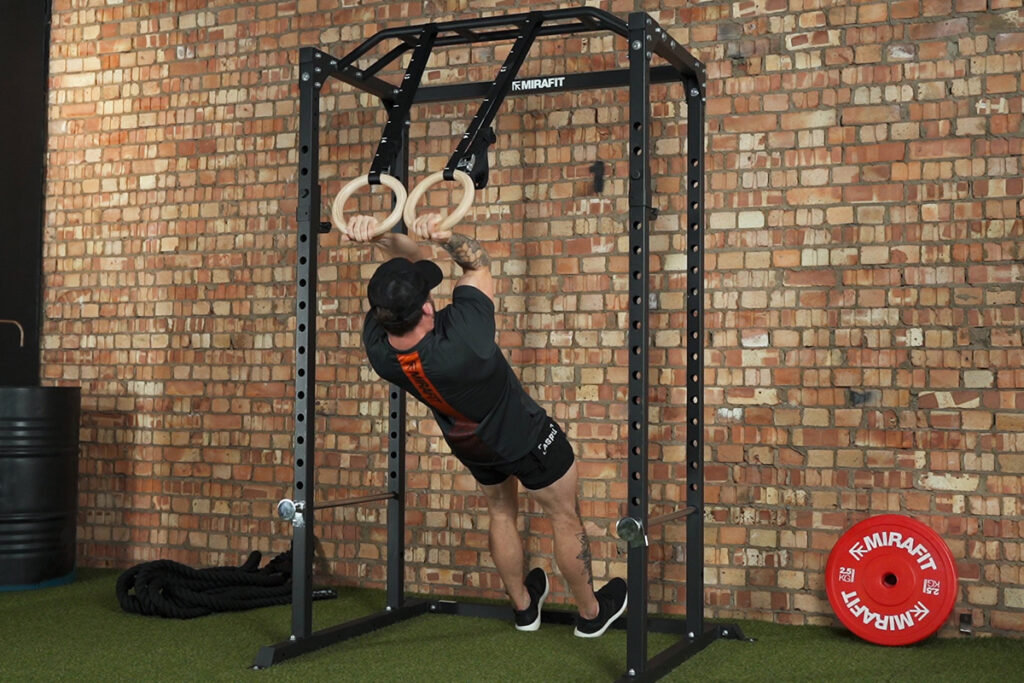 Ring Bicep Curls on Mirafit Power Rack