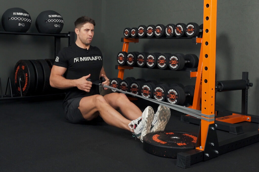 Mirafit Resistance Band Gareth Sapstead seated row with a Mirafit Resistance Band