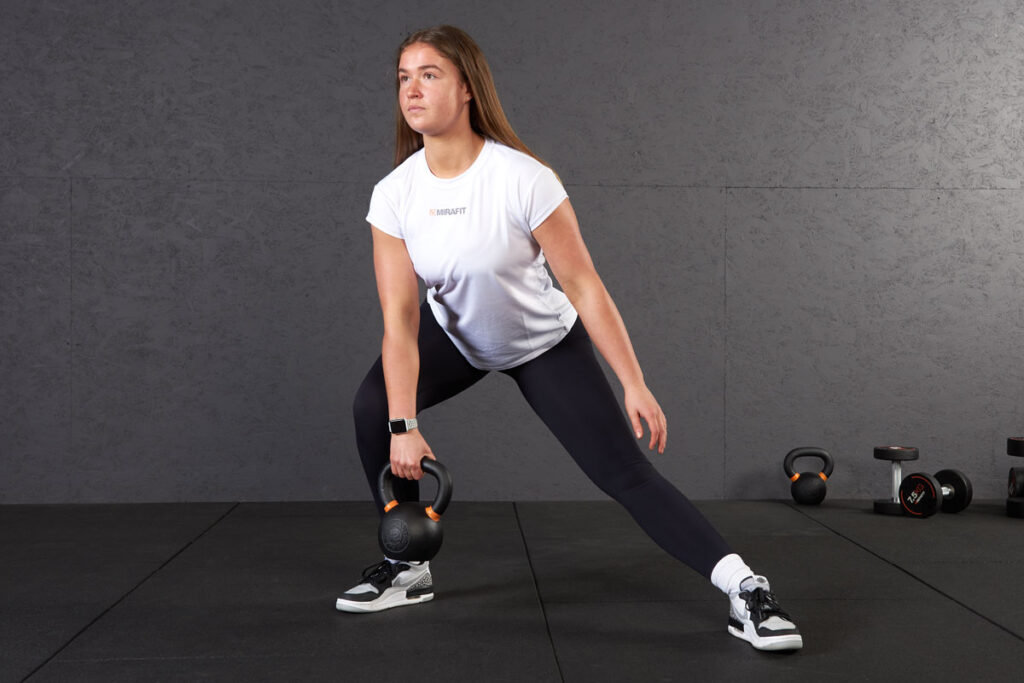 Kettlebell Side Lunge Kettlebell Side Lunge with Mirafit Cast Iron Kettlebell