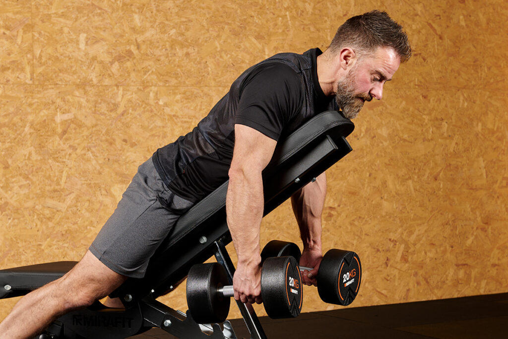 Mirafit M350 Adjustable Weight Bench Chest supported shrug on a Mirafit M350 Adjustable Weight Bench