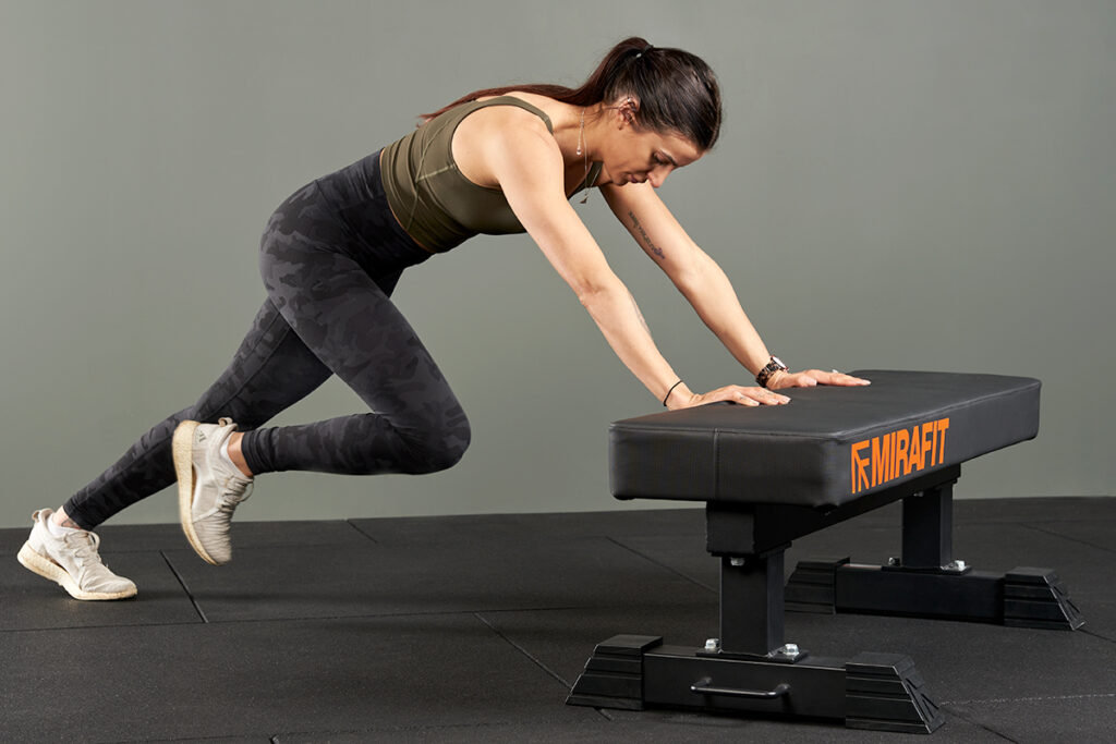 Mountain climber mountain climbers using Mirafit M3 Flat Weight Bench