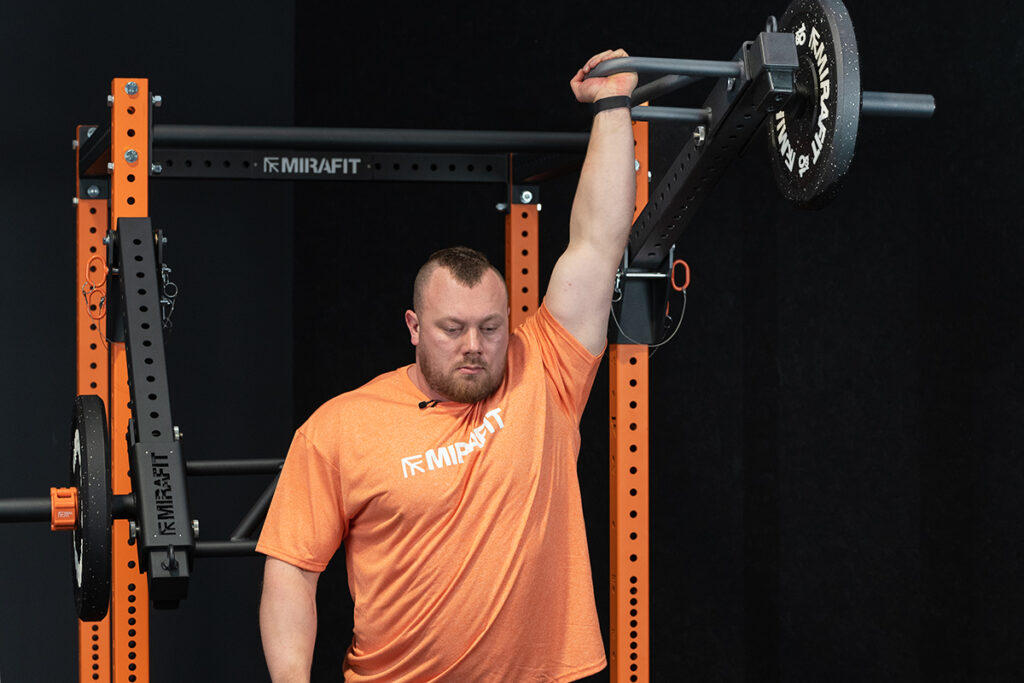 Jammer Arm Push Press Adam Bishop using Mirafit Jammer Arms for Jammer Arm Push Press
