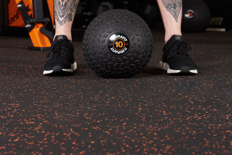 Mirafit Interlocking Rubber Gym Flooring orange close up