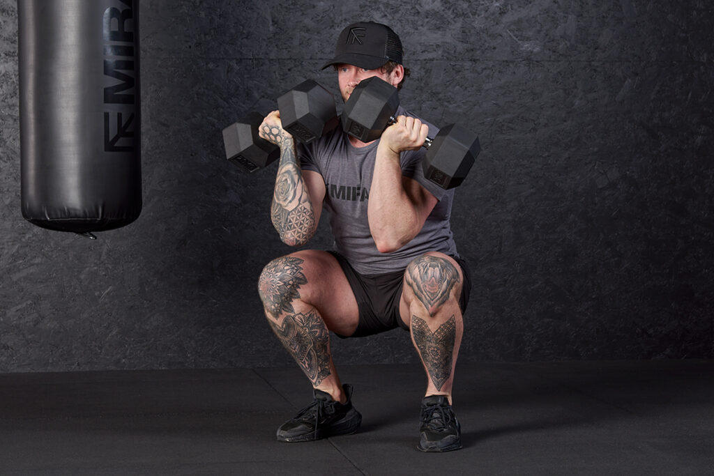 Dumbbell thrusters with Mirafit Hex Dumbbells
