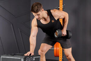 Gareth Sapstead dumbbell row with Mirafit Rubber Dumbbells