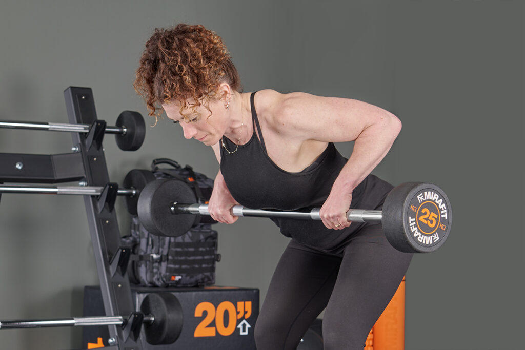 deadlift row with Mirafit Rubber Weighted Barbell