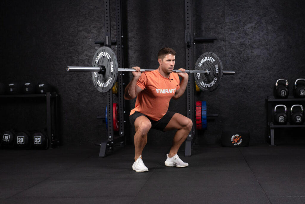 Back Squat Back Squat with Mirafit Marbled Weight Plates