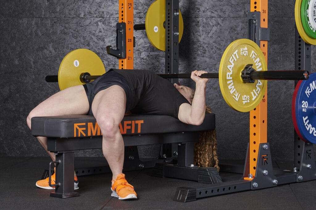 Bobbie Butters Spoto bench press with Mirafit Weight Plates