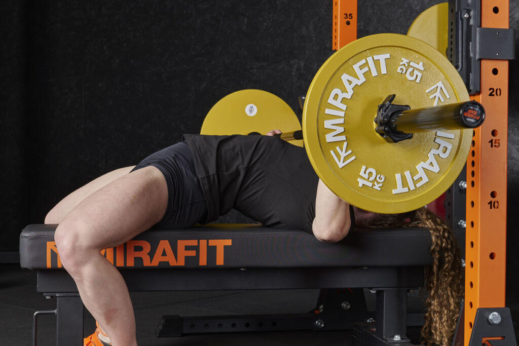Bobbie Butters Spoto bench press with Mirafit Weight Plates