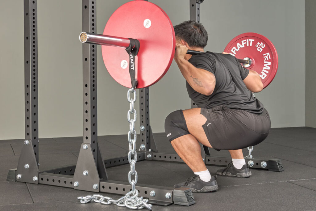 Back squat using Mirafit Weighted Barbell Chains