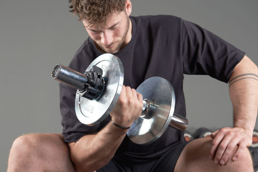 Concentration Curls using Mirafit Thick Dumbbell Bars