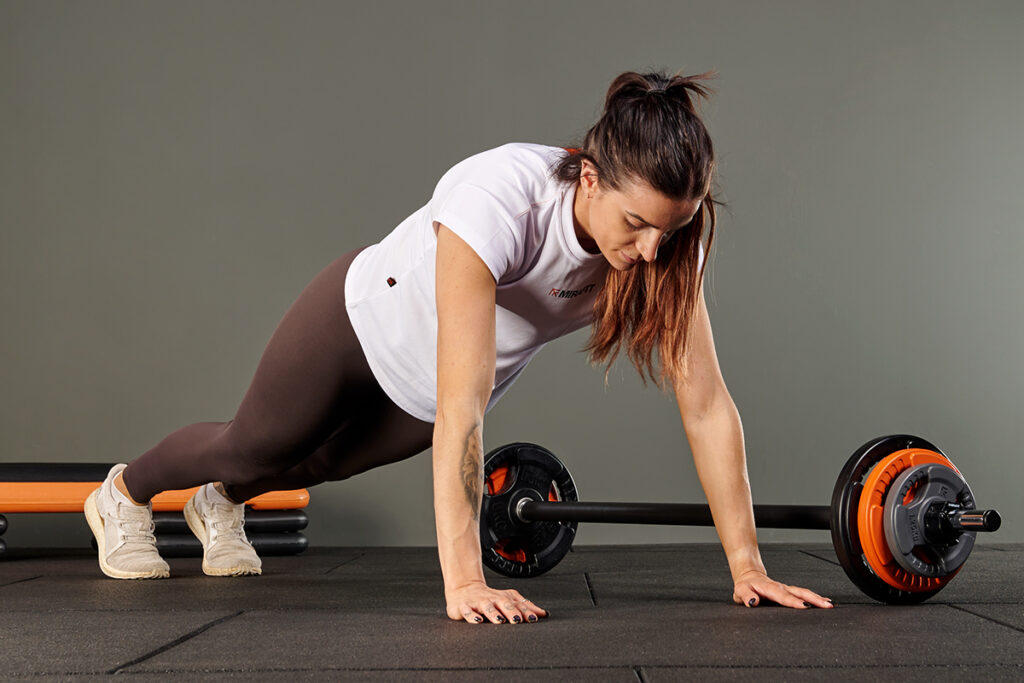 Burpee Over Bar using Mirafit Studio Pump Set