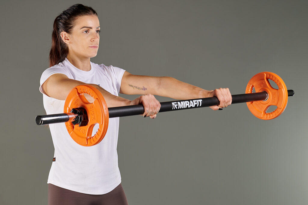 Front raise using Mirafit Studio Pump Set