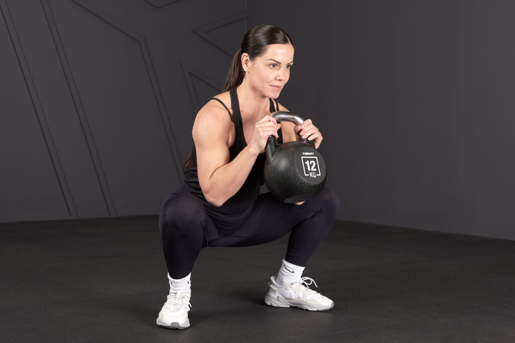 Kettlebell goblet squat with a Mirafit Urethane Competition Kettlebell