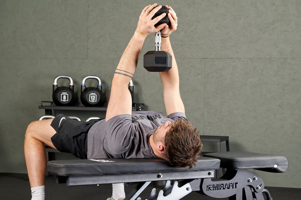 Lat pullover using Mirafit Hex Dumbbells