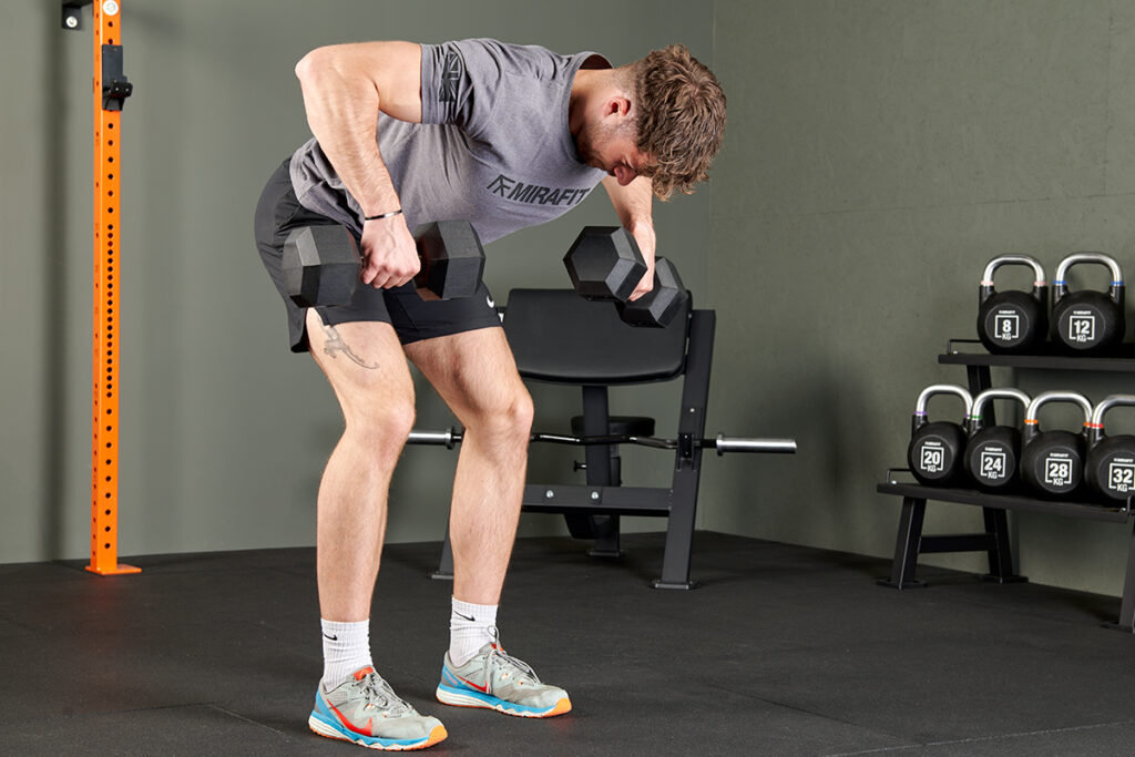 Wide dumbbell row using Mirafit Hex Dumbbells