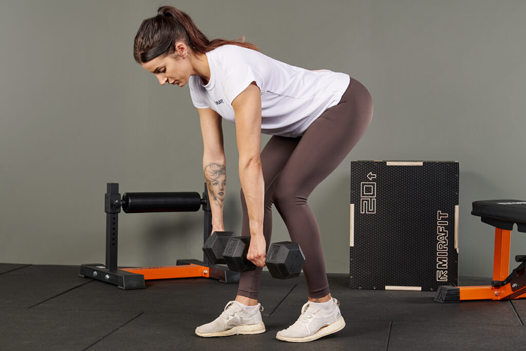 b stance deadlift with Mirafit Hex Dumbbells