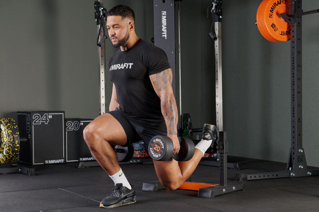 Mirafit Single Leg Split Squat Stand Bulgarian split squats with Mirafit Dumbbells