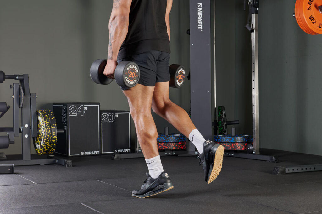 Mirafit Rubber Dumbbells Rocking Standing Calf Raise with Mirafit Rubber Dumbbells