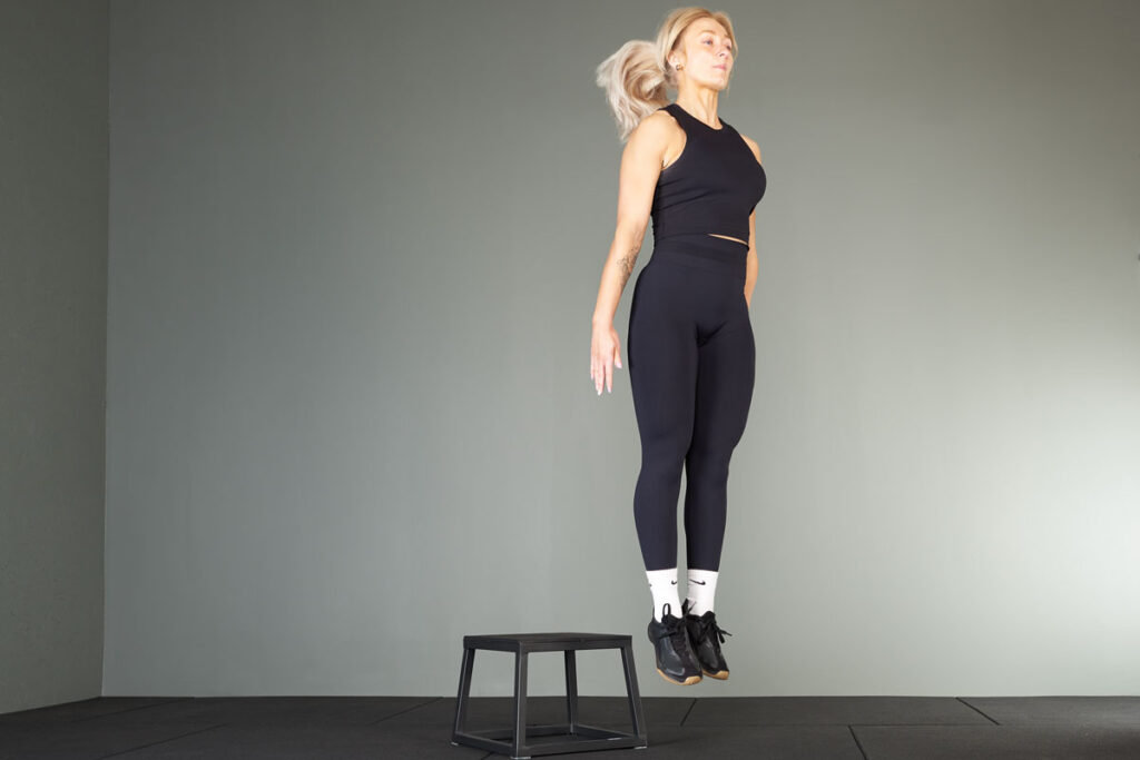 Mirafit Steel Plyo Jump Box Depth jump on a Mirafit Plyo Jump box