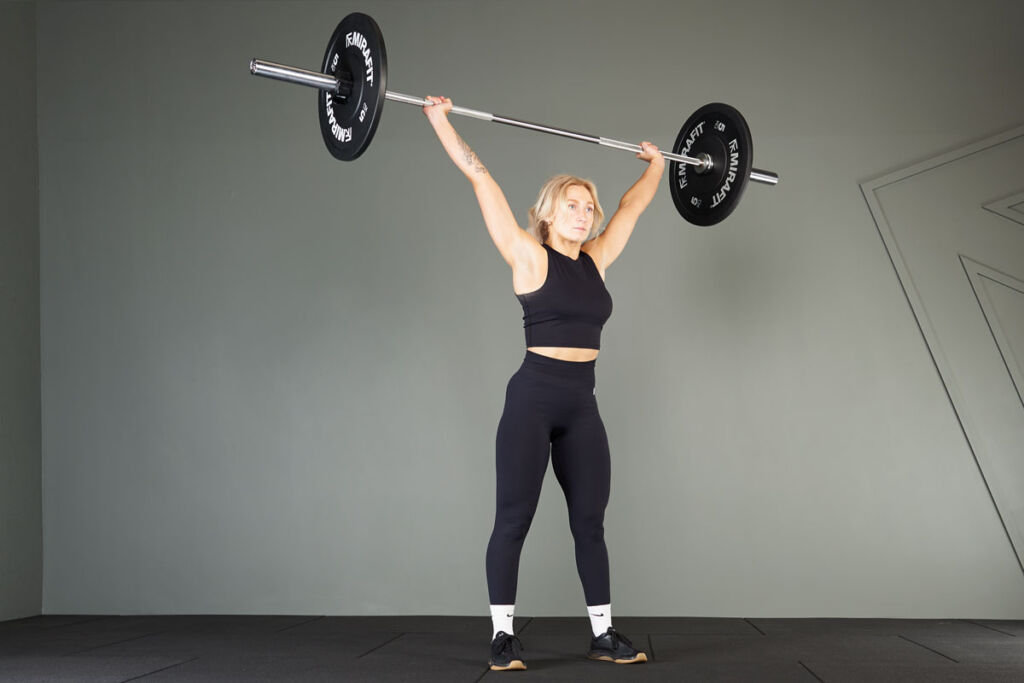 Mirafit Black Olympic Rubber Bumper Plates Hang Power Snatch with a Mirafit Barbell