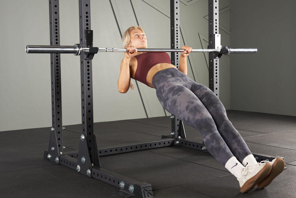Mirafit M3 7ft 20kg Olympic Barbell Inverted row using Mirafit barbell
